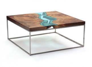 River collection Wood Furniture embedded with Glass Rivers by Greg Klassen