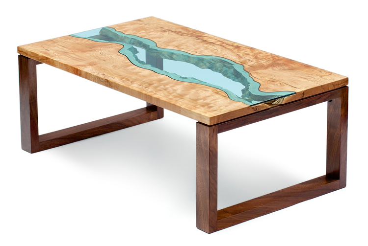 River collection Wood Furniture embedded with Glass Rivers by Greg Klassen