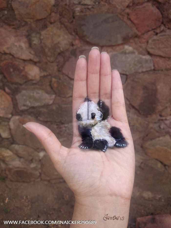 South-African illustrator Iantha Naicker uses her palms as canvas to create cute 3D paintings