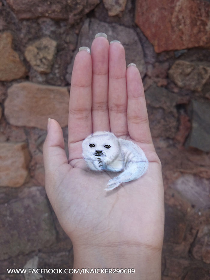 South-African illustrator Iantha Naicker uses her palms as canvas to create cute 3D paintings