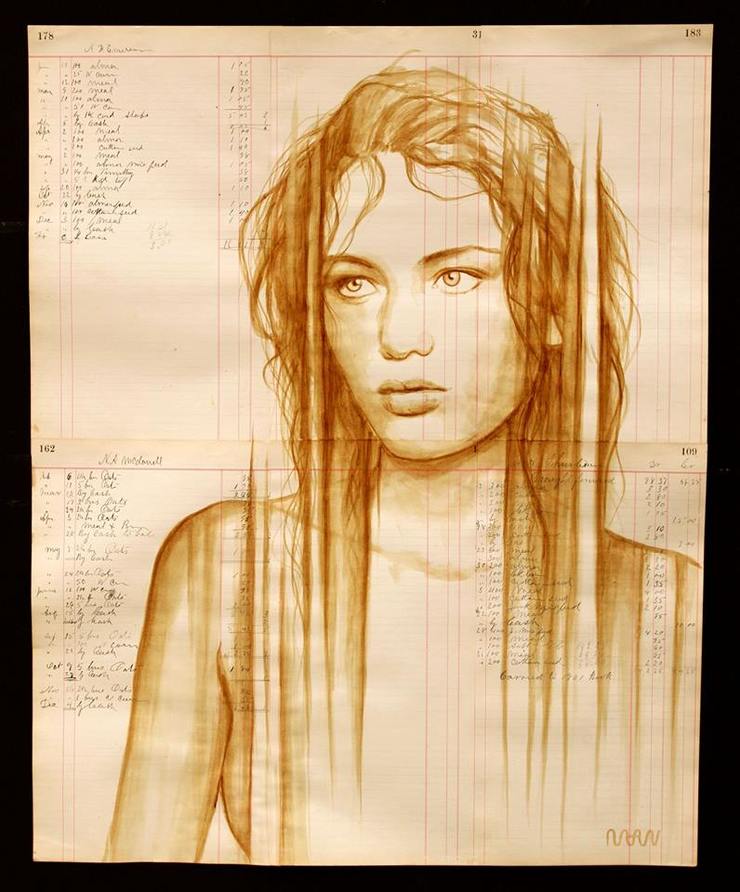 Beautiful Coffee and Ink Paintings On Century-Old Paper By Michael Aaron Williams