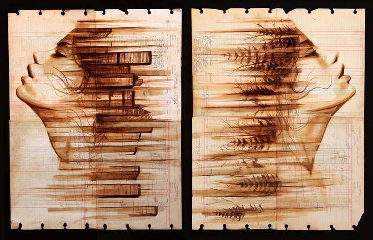 Beautiful Coffee and Ink Paintings On Century-Old Paper By Michael Aaron Williams