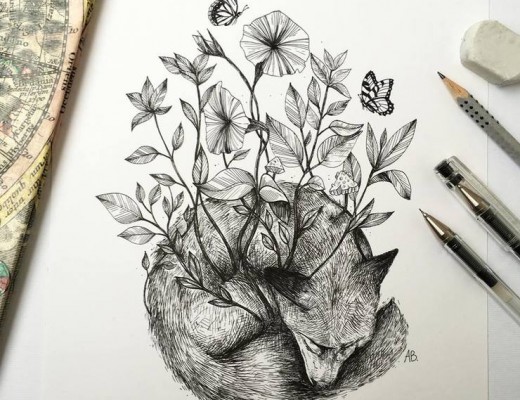 Surreal Black Ink Illustration By Alfred Basha