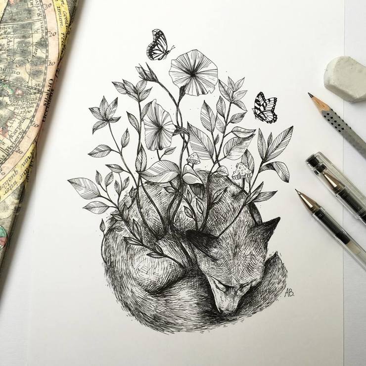 Surreal Black Ink Illustration By Alfred Basha
