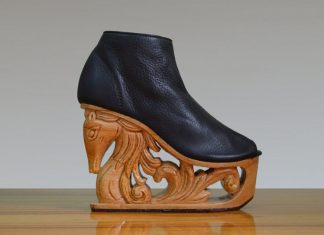 Exquisite Hand-Carved Wooden Platform Shoes