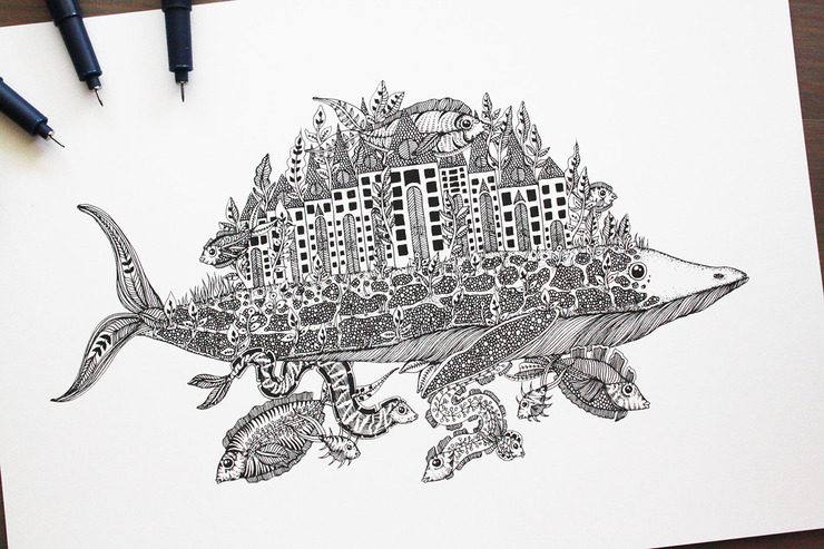 Intricate pen and ink illustrations by Meni Chatzipanagiotou