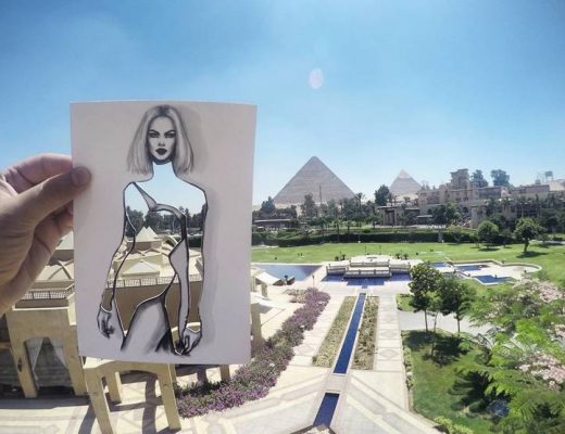 Artist Completes His Cut-Out Clothing Designs With Architecture and Natural Landscapes