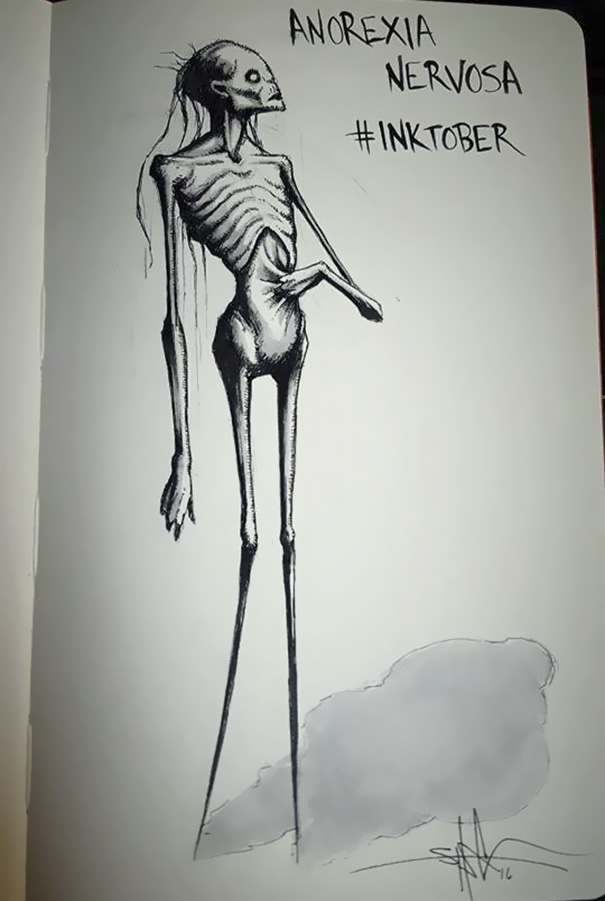 Artist Illustrates Mental Illness And Disorders For Inktober