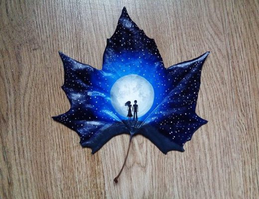 Tiny Magical Scenes Painted On Fallen Leaves by Georgian Couple