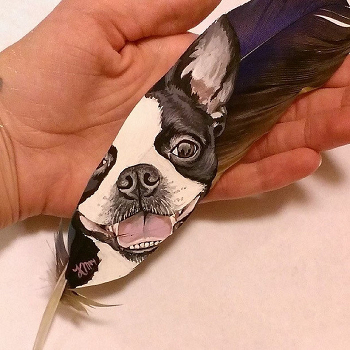 Artist Uses Delicate Feathers As Canvas For Her Realistic Animal Portraits