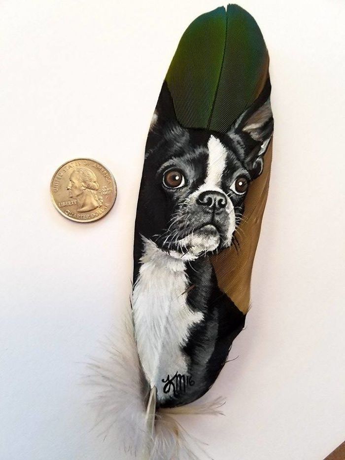 Artist Uses Delicate Feathers As Canvas For Her Realistic Animal Portraits