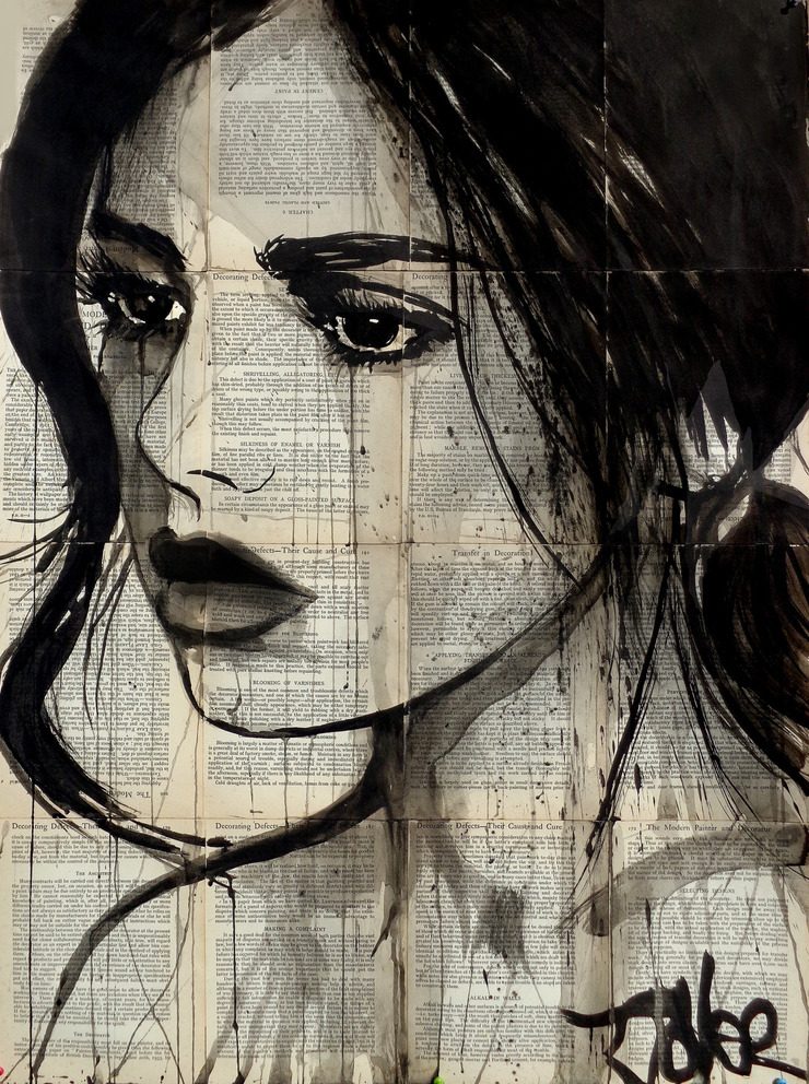 Beautiful Female Portraits on vintage book pages by Loui Jover