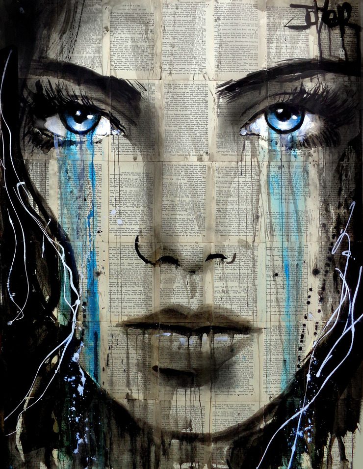 Beautiful Female Portraits on vintage book pages by Loui Jover