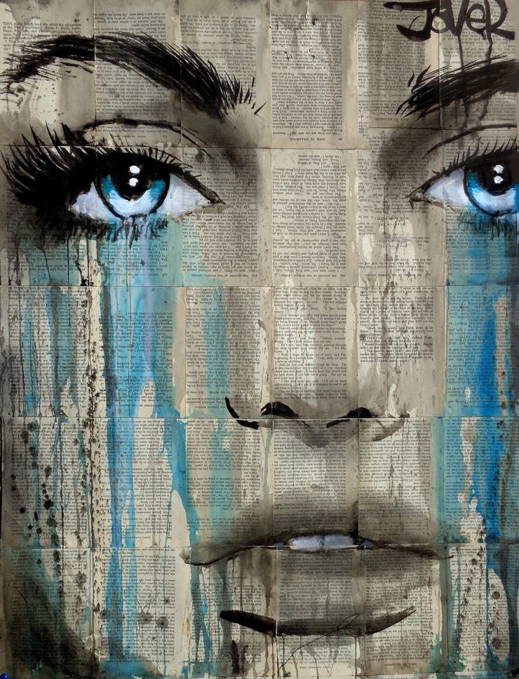Beautiful Female Portraits on vintage book pages by Loui Jover