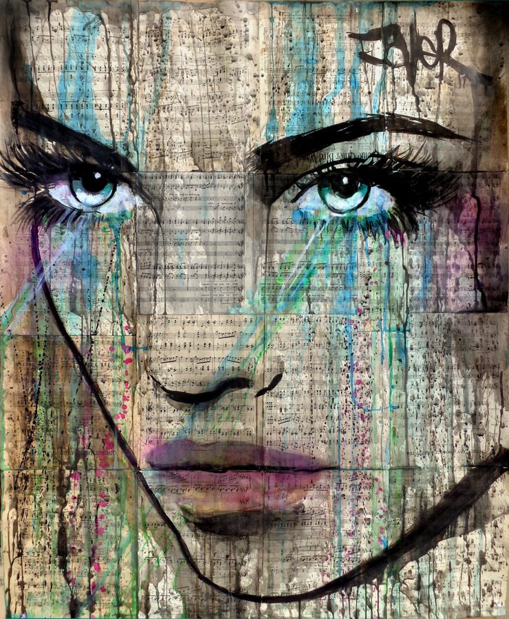 Beautiful Female Portraits on vintage book pages by Loui Jover