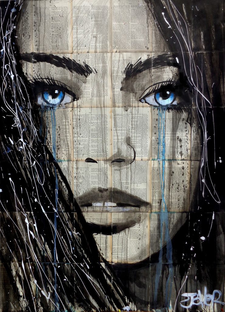 Beautiful Female Portraits on vintage book pages by Loui Jover
