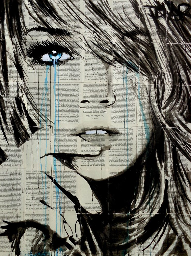 Beautiful Female Portraits on vintage book pages by Loui Jover