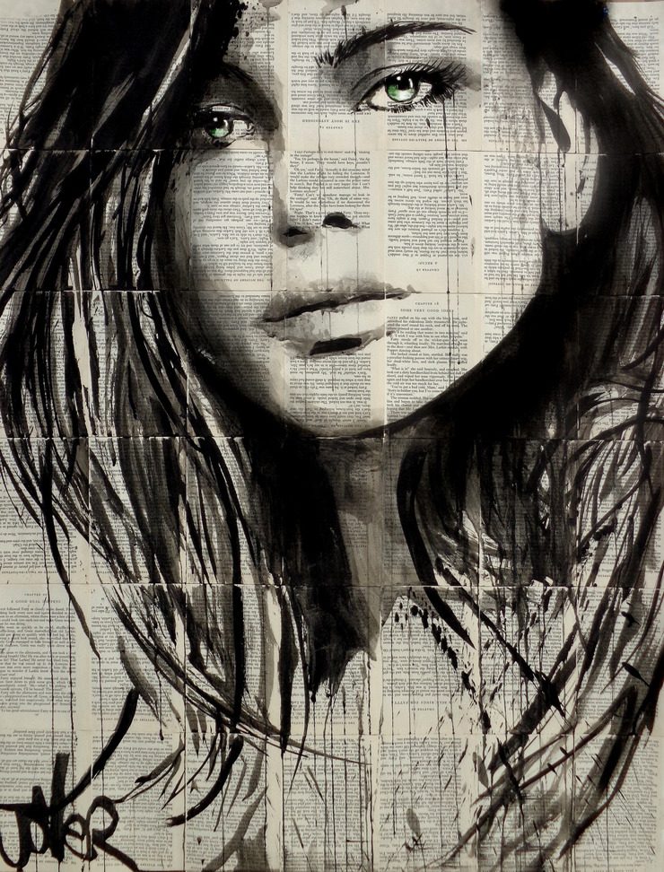 Beautiful Female Portraits on vintage book pages by Loui Jover