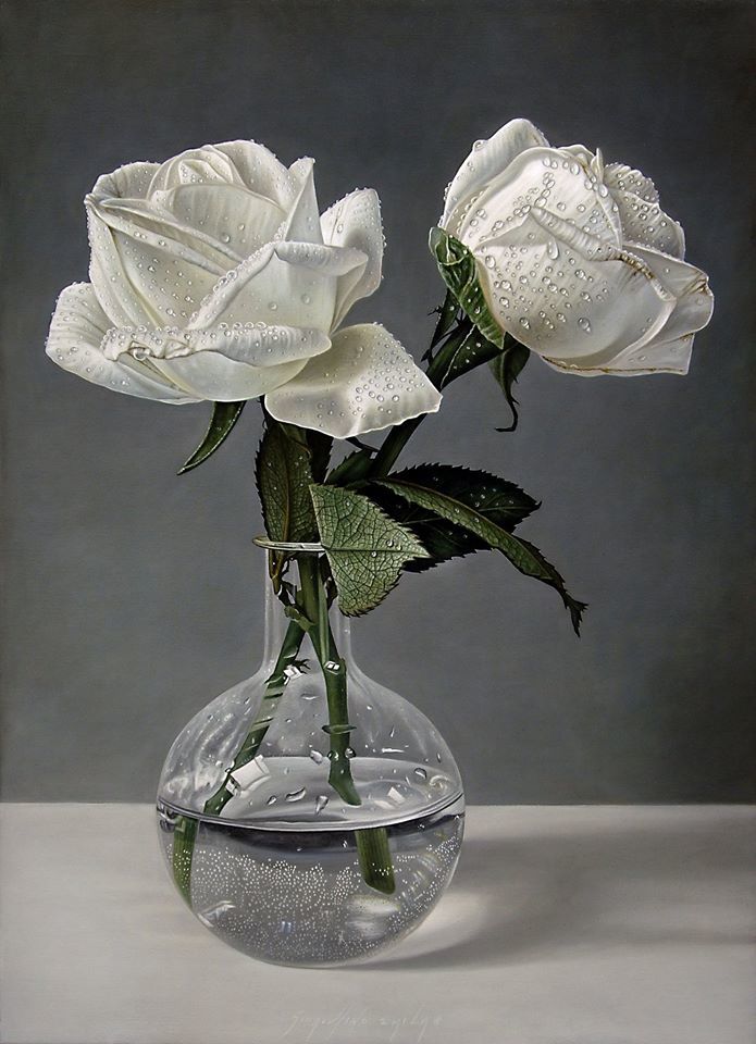 Delicate hyper-realistic paintings of roses by Gioacchino Passini