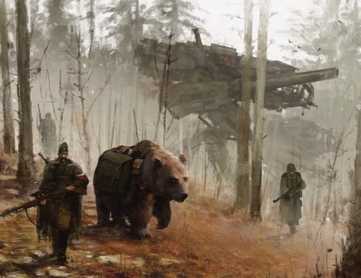 Jakub Rozalski's Concept Art Features Giant Robots in 1920's War Scenes and Rural Landscapes