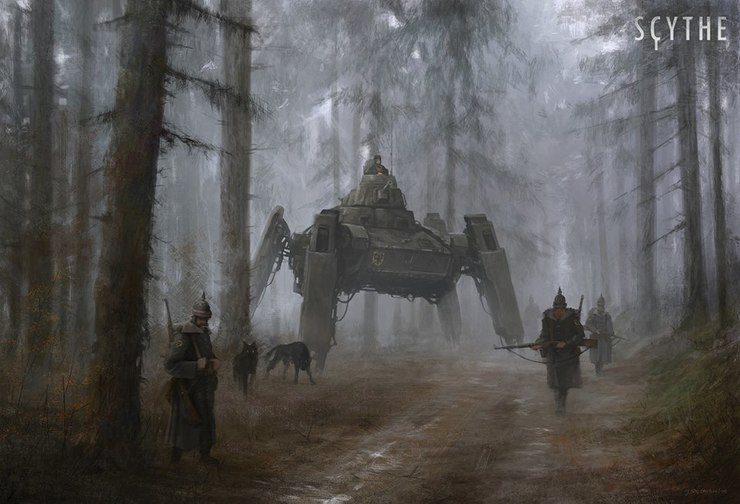 Jakub Rozalski's Concept Art Features Giant Robots in 1920's War Scenes and Rural Landscapes