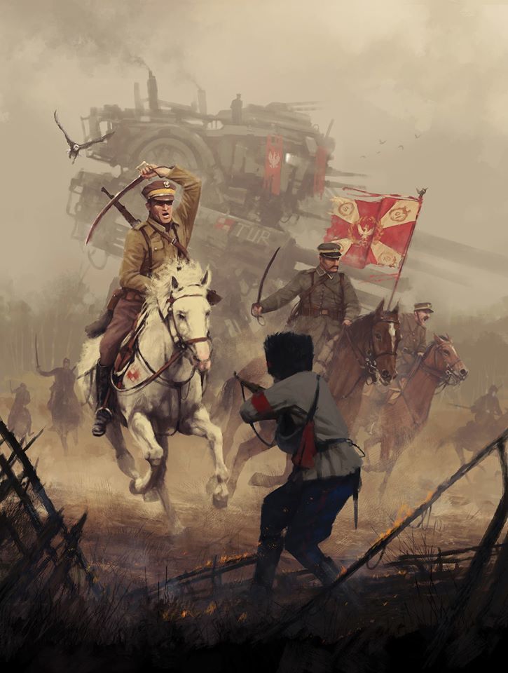 Jakub Rozalski's Concept Art Features Giant Robots in 1920's War Scenes and Rural Landscapes