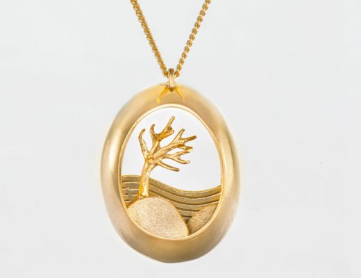 Miniature worlds encapsulated in gold and silver pendants