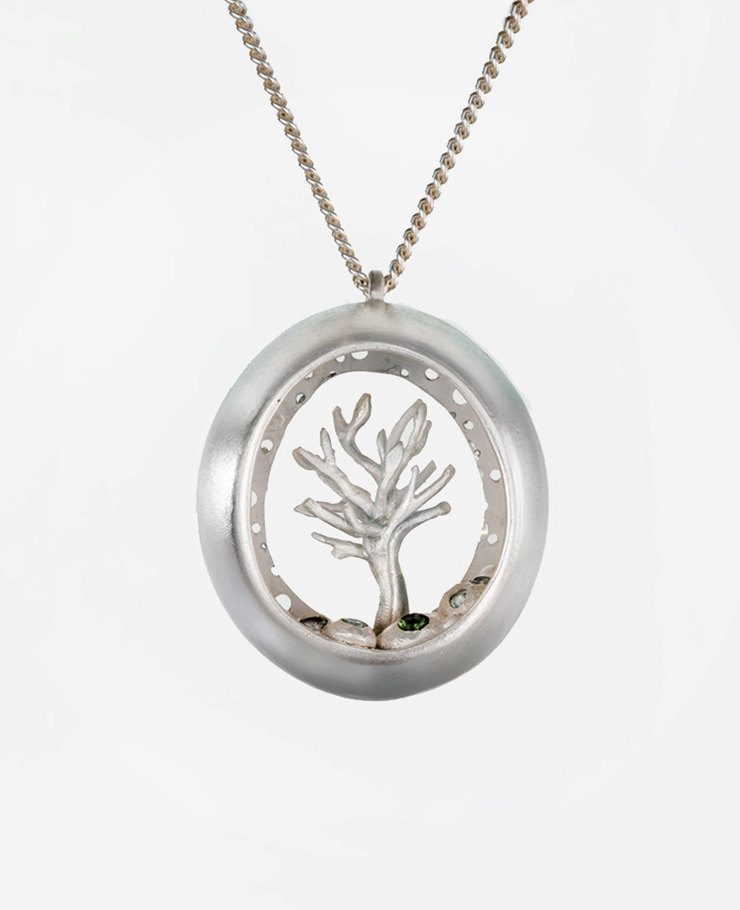 Miniature scenes encapsulated in gold and silver pendants