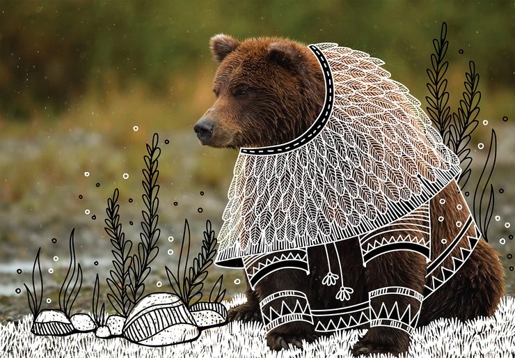 Illustrator doodles tribal costumes over animal photographs